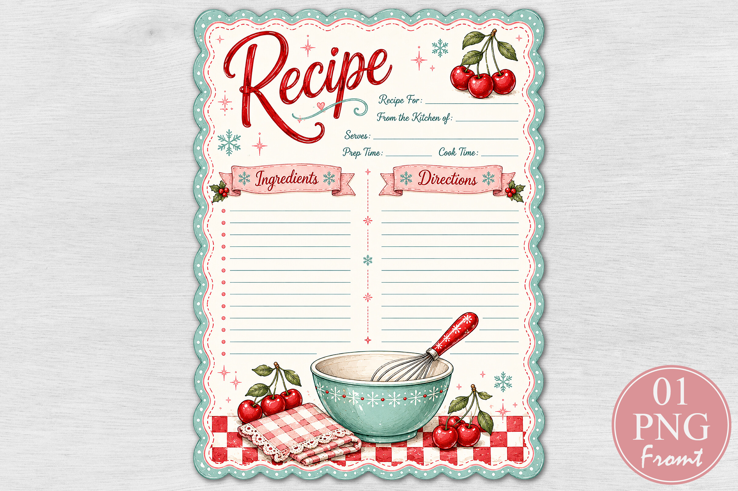 Cherry Baking Recipe Card PNG