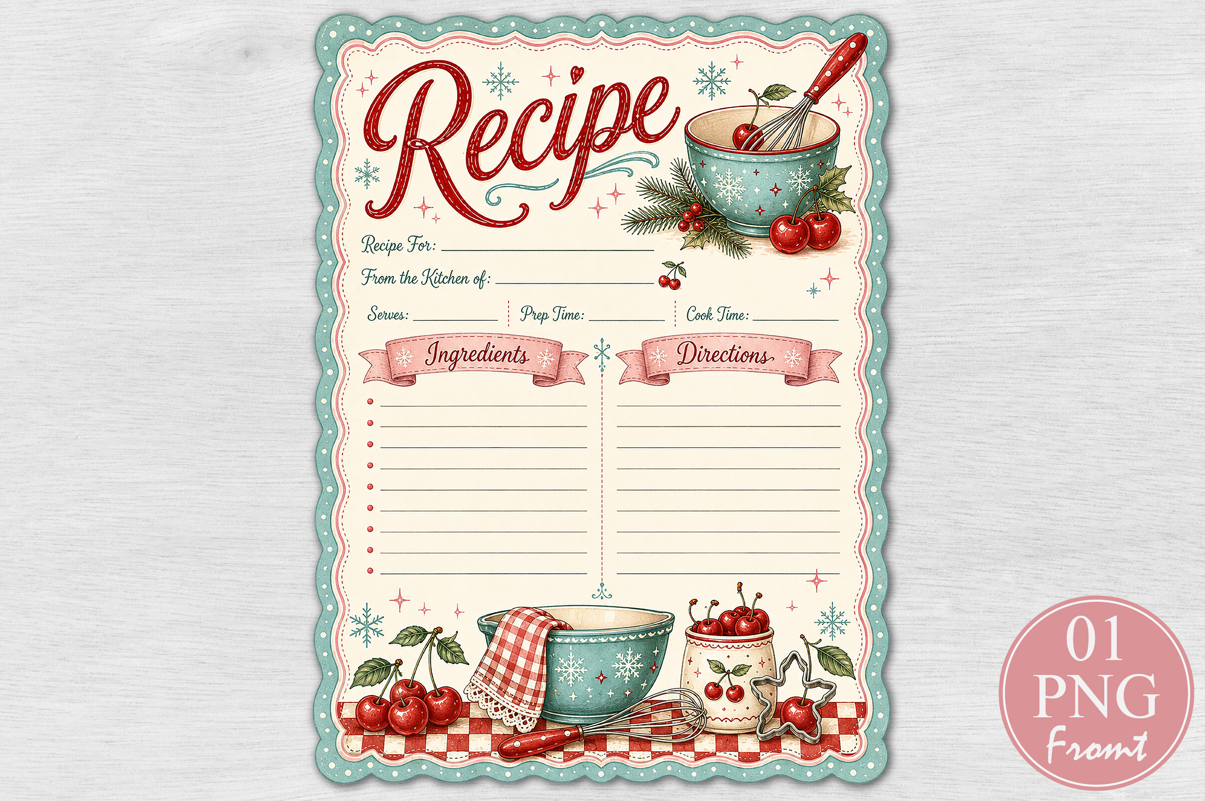 Cherry Baking Recipe Card PNG
