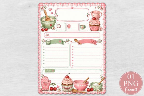 Cherry Cupcake Recipe Card PNG