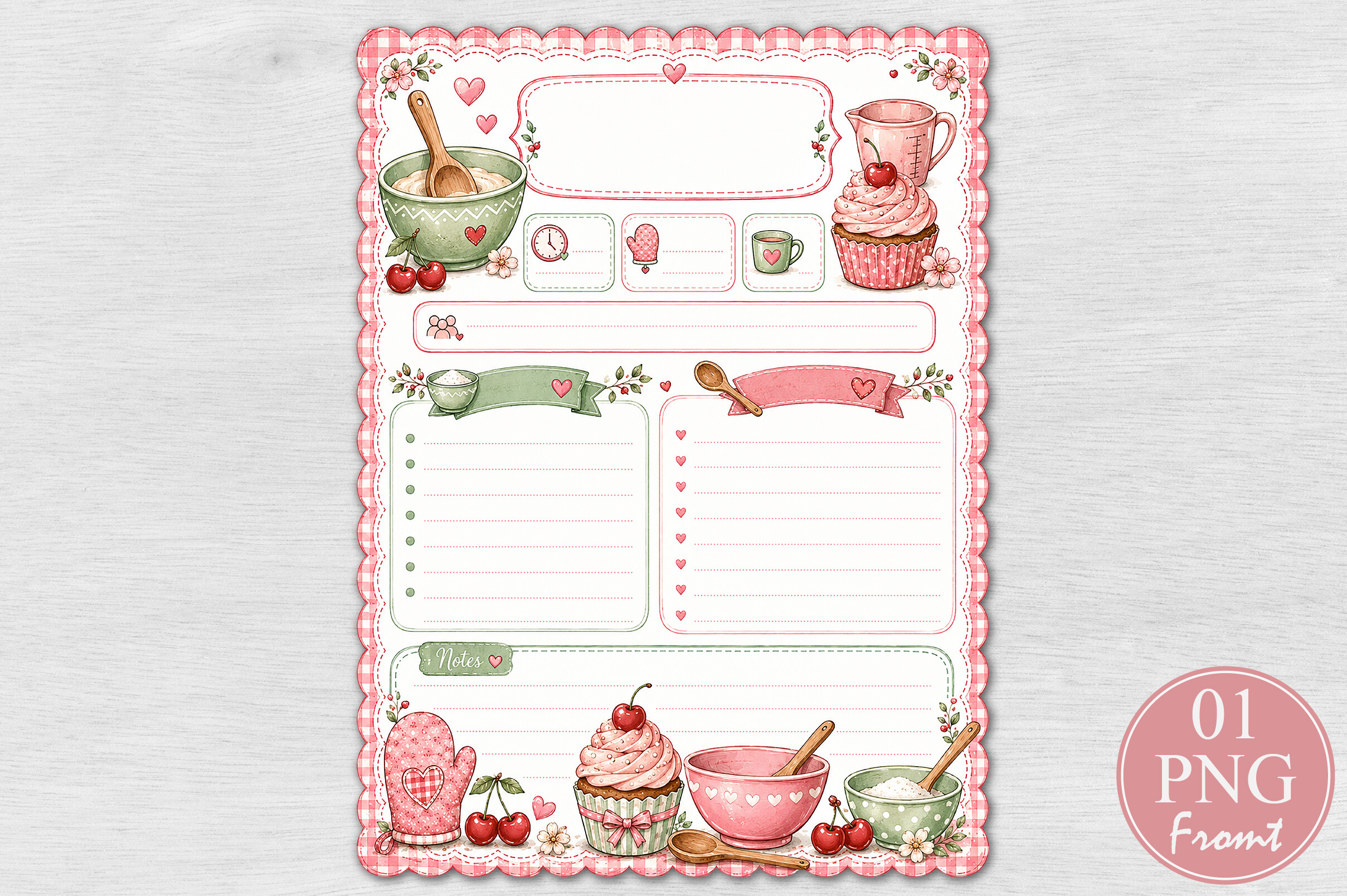 Cherry Cupcake Recipe Card PNG