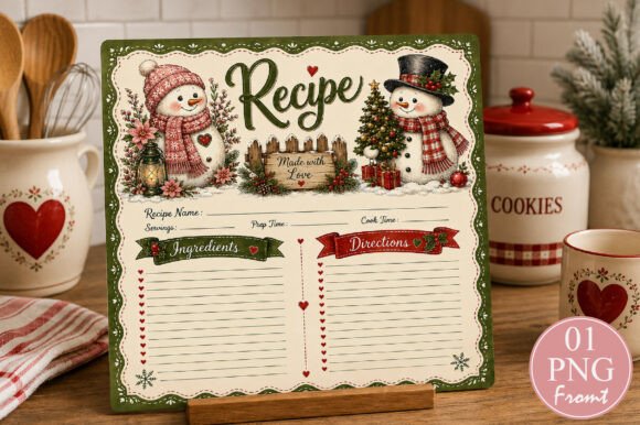 Christmas Snowman Recipe Card PNG