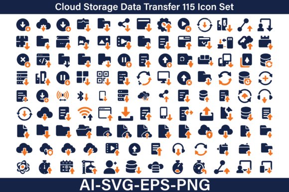Cloud Storage Data Transfer Icon Set