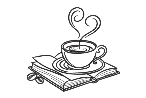 Coffee Cup on Books Minimal Line Art