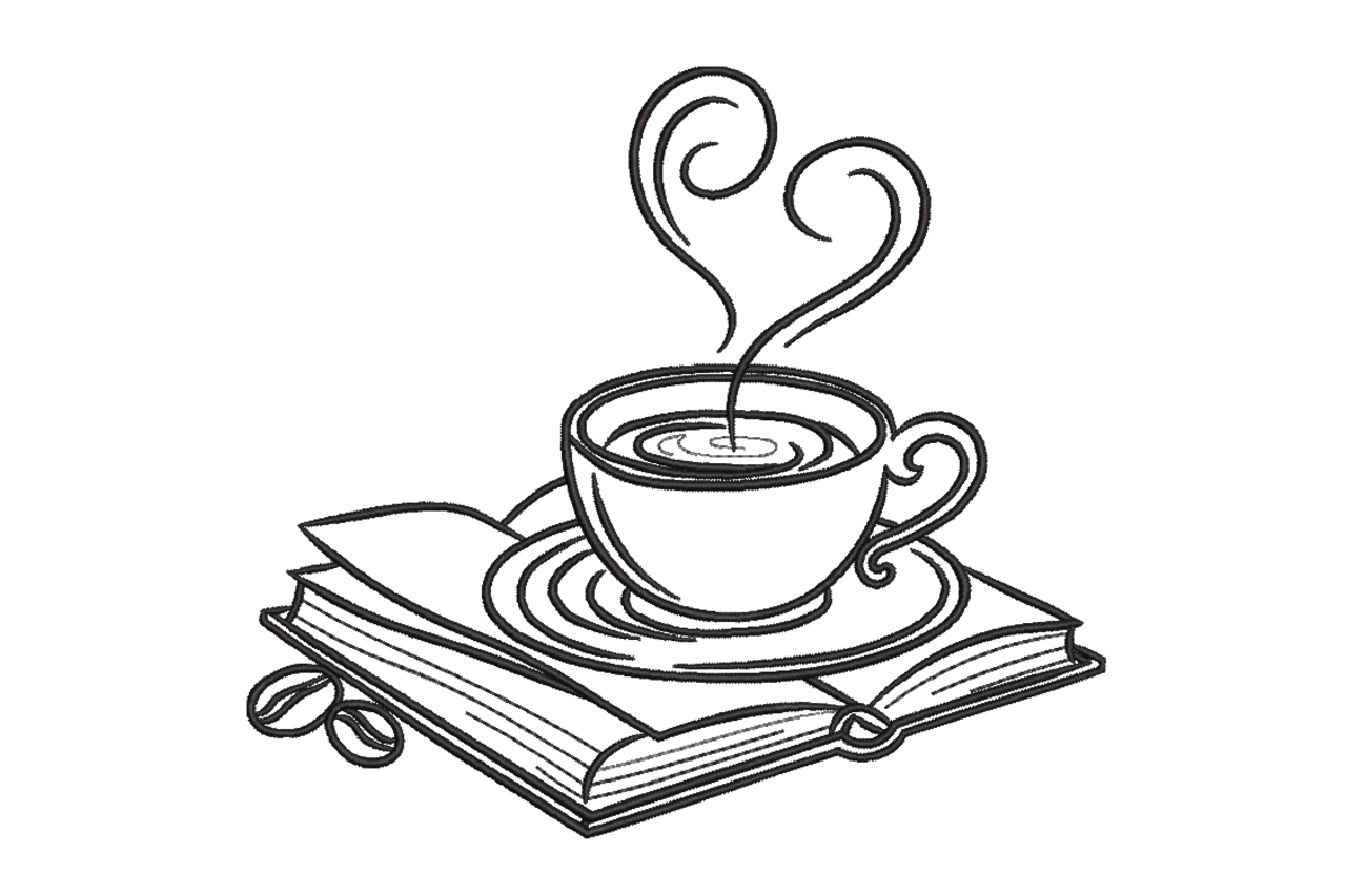 Coffee Cup on Books Minimal Line Art
