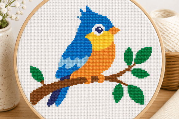 Colorful Bluebird Cross Stitch