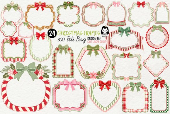 Coquette Preppy Christmas Frame Clipart
