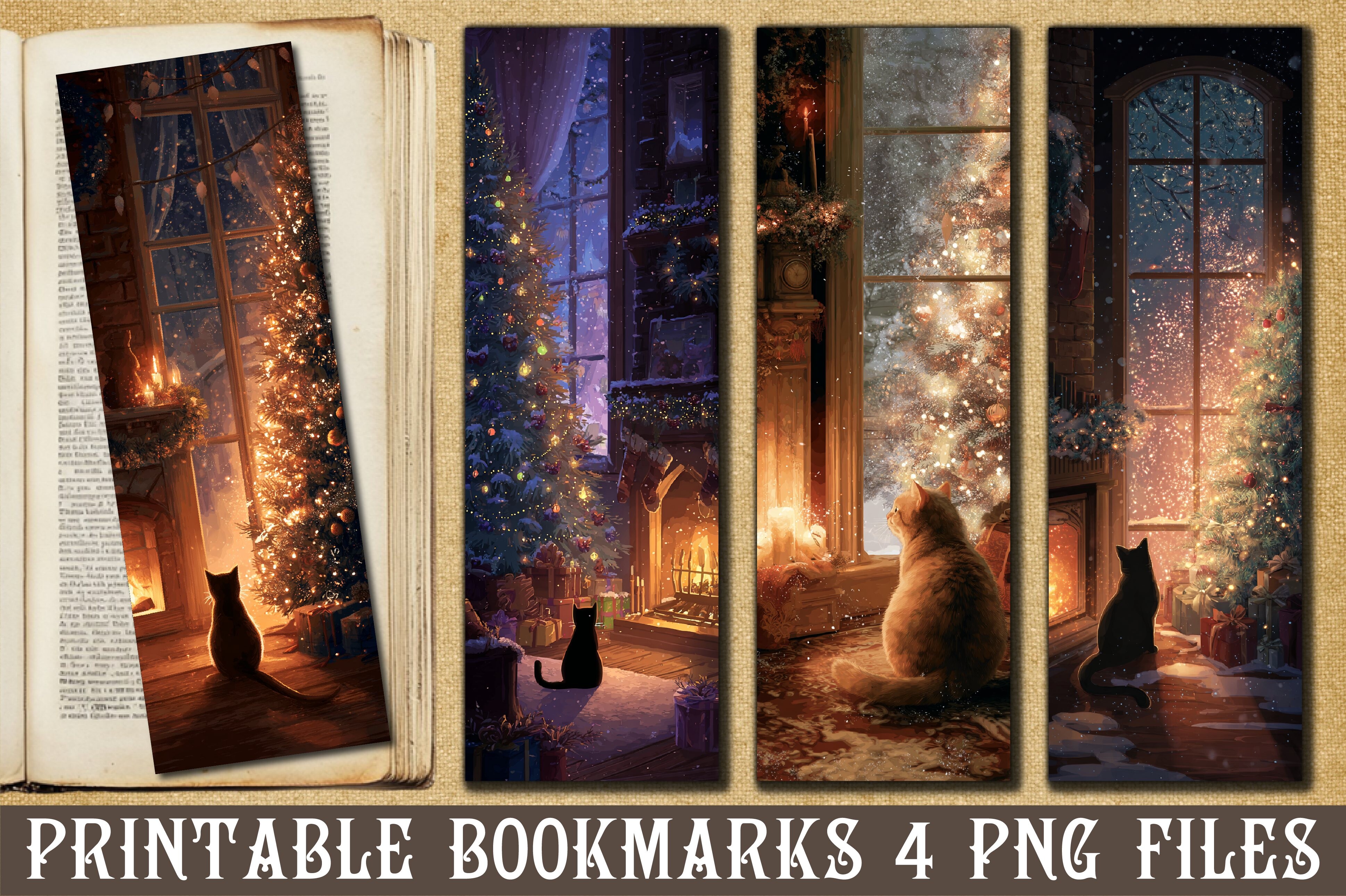 Cozy Christmas Cat Window Bookmark PNG