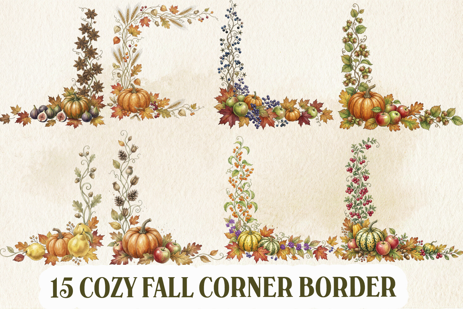 Cozy Fall Corner Border Clipart Bundle