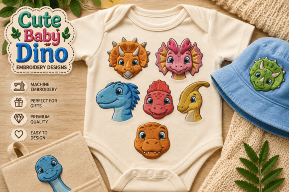 Cute Baby Dino Embroidery Designs