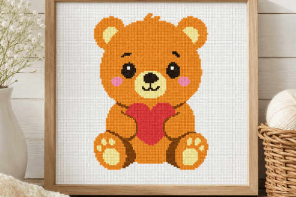 Cute Bear Heart Cross Stitch