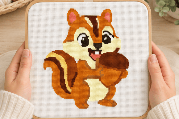 Cute Chipmunk Acorn Cross Stitch