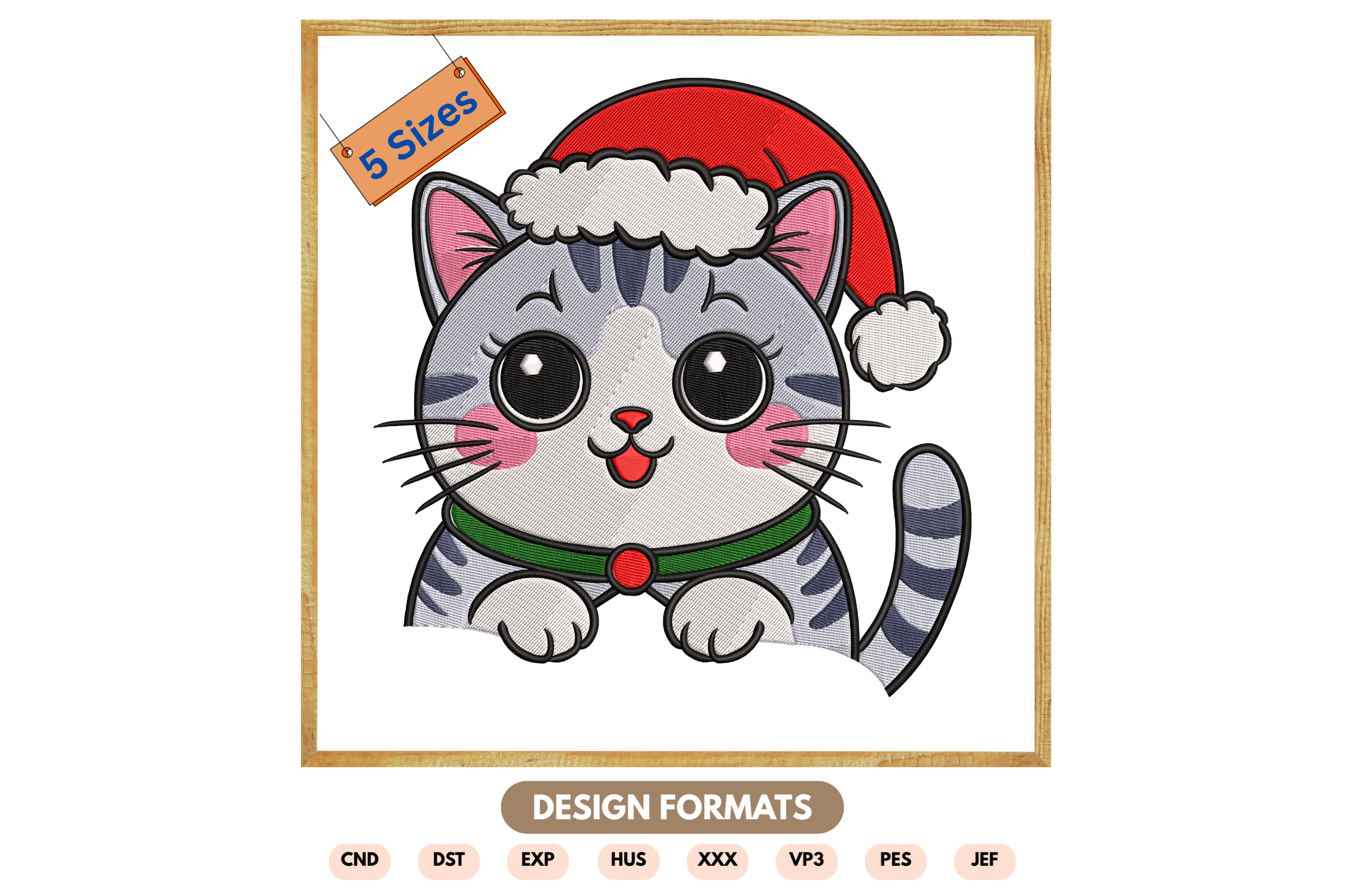 Cute Christmas Cat Embroidery Design