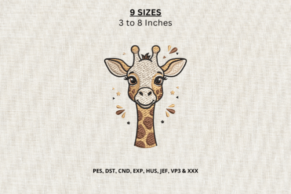 Cute Giraffe Face Machine Embroidery PES