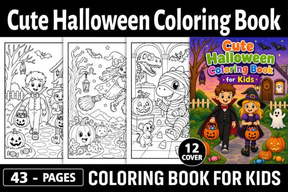Cute Halloween Coloring Book for Kids: 43 Pages + 12 FREE Covers | Bold & Easy | 8.5x11
