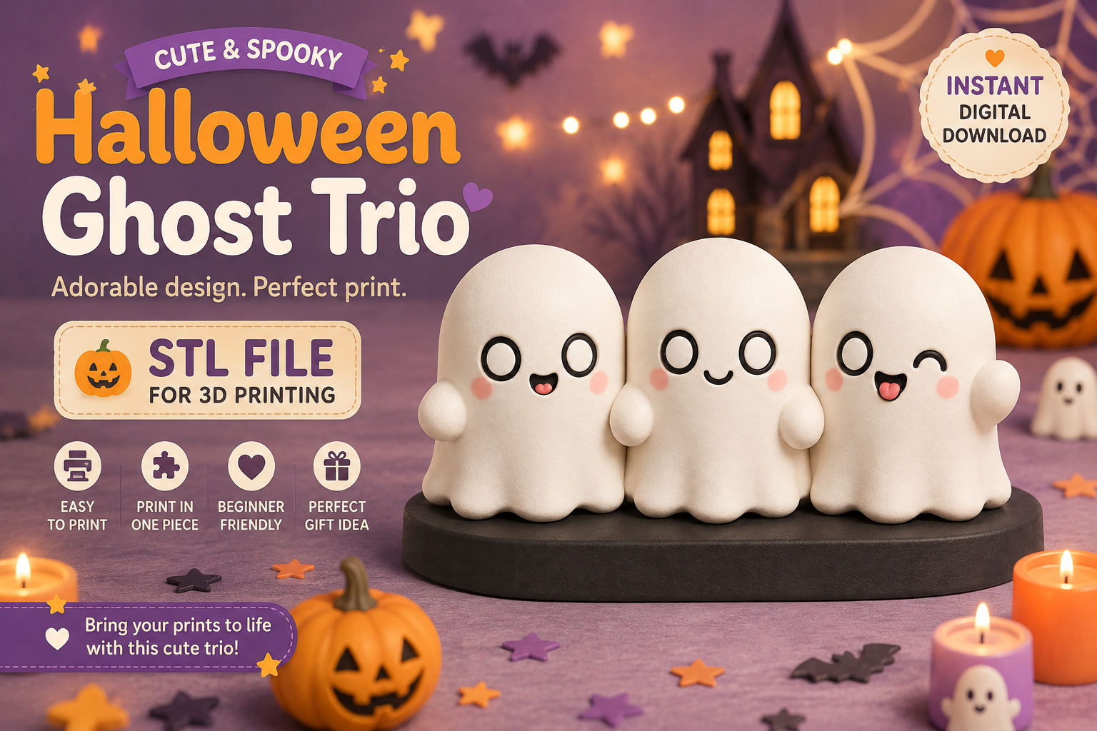 Cute Halloween Ghost Trio STL Files - Customizable 3D Printables - Image 3