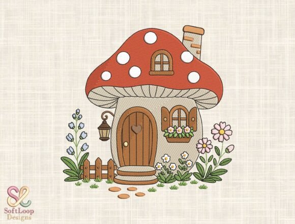 Cute Mushroom House Embroidery Design