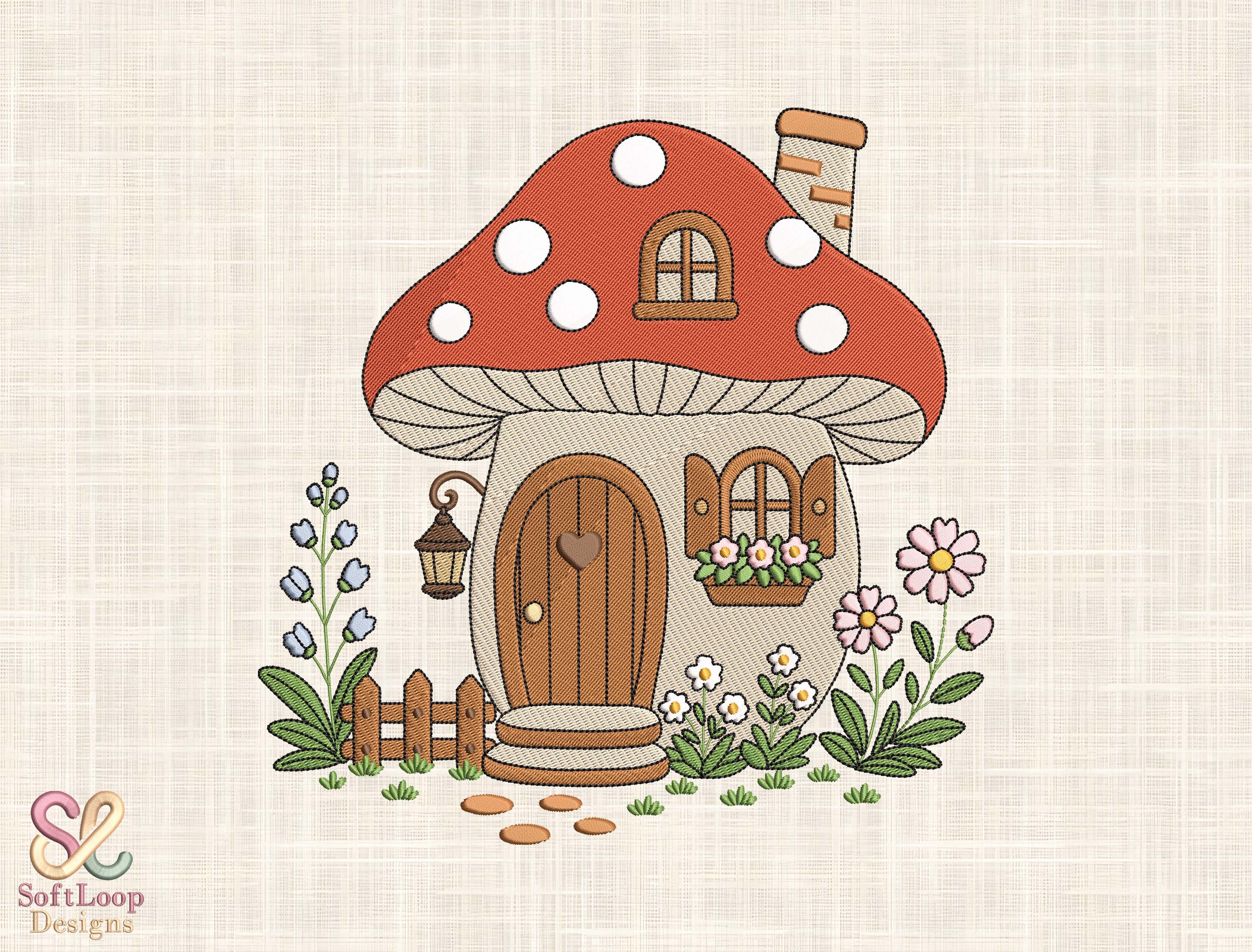 Cute Mushroom House Embroidery Design