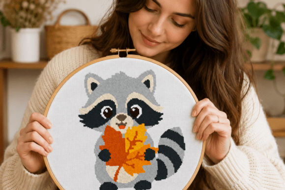 Cute Raccoon Autumn Cross Stitch