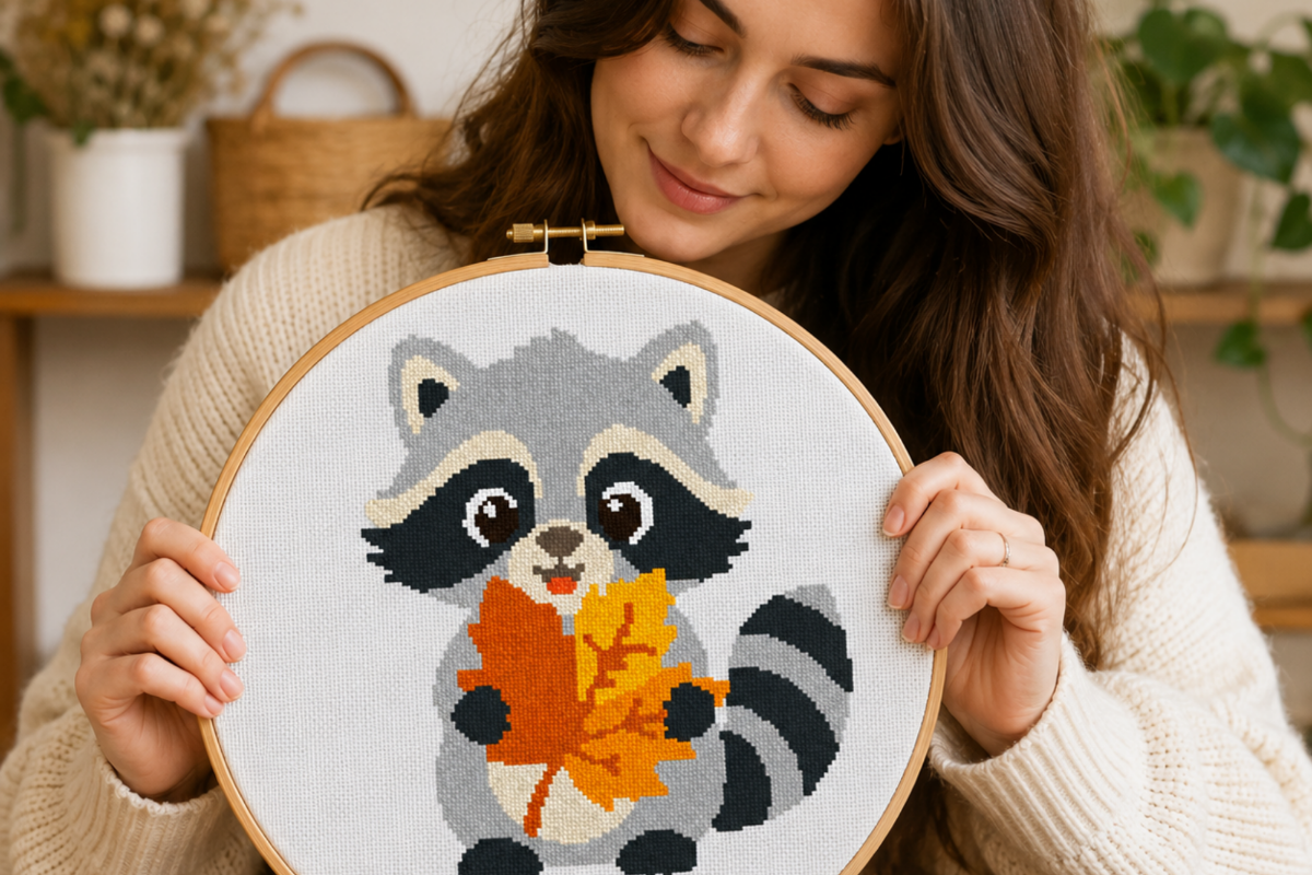 Cute Raccoon Autumn Cross Stitch
