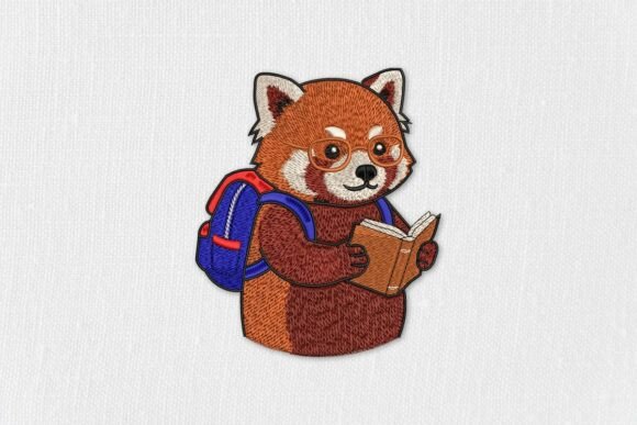 Cute Red Panda with Backpack and Book