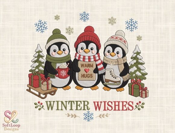 Cute Winter Penguin Embroidery Design