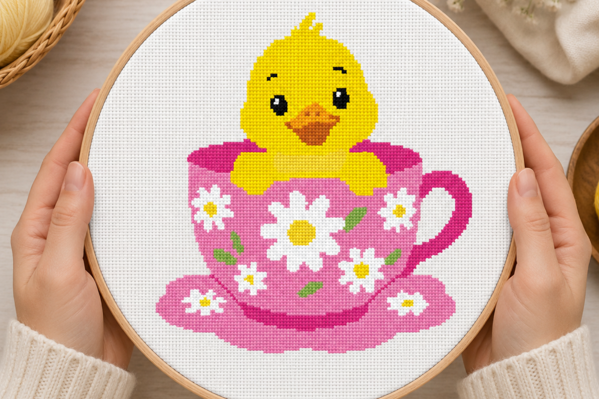 Duckling Daisy Teacup Cross Stitch