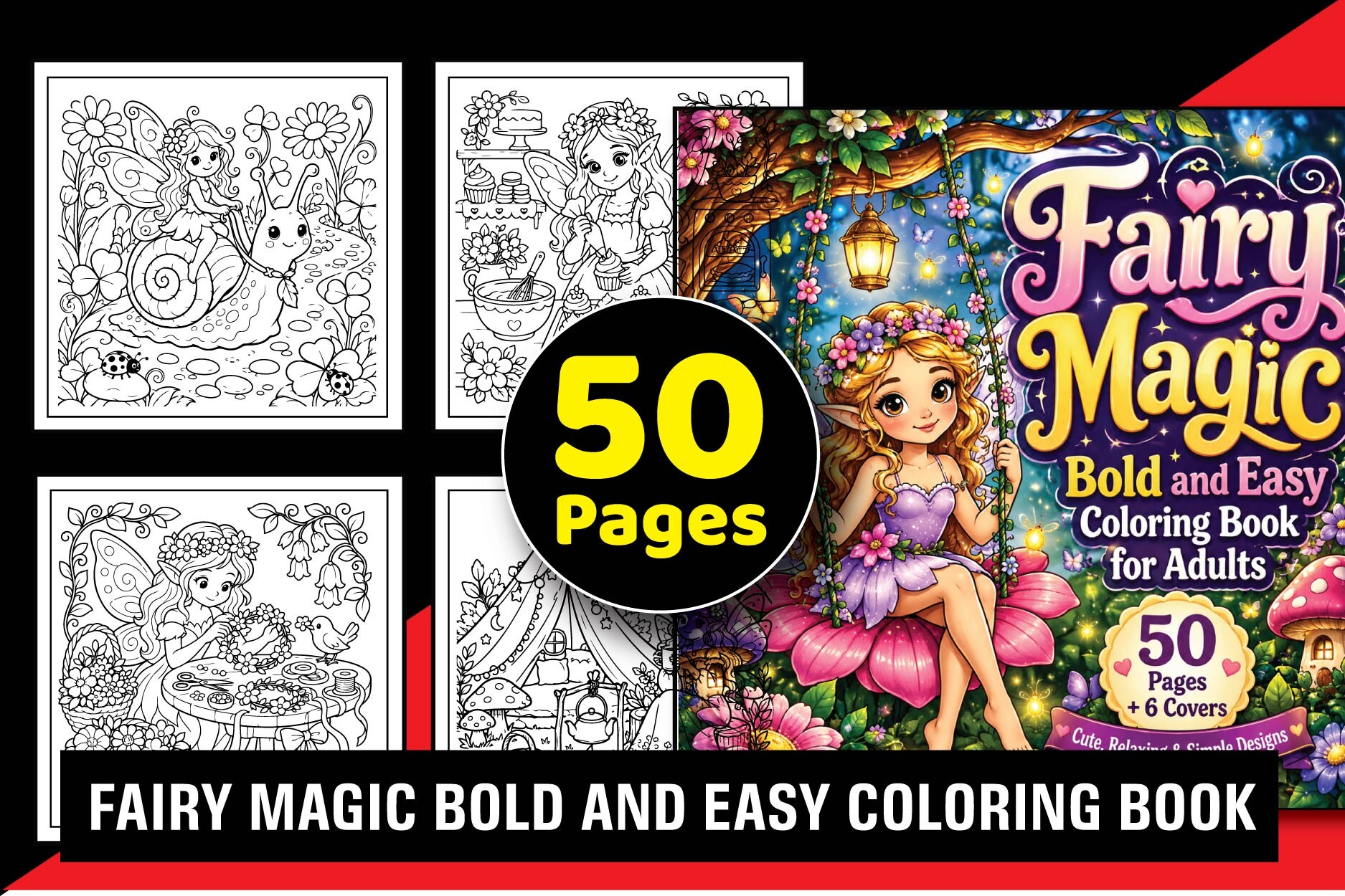 Fairy Magic Bold Easy Coloring Book Pack