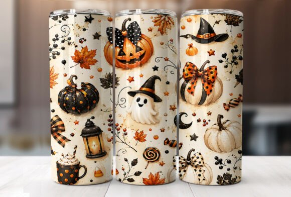 Fall Pumpkin Ghost 20oz Tumbler Wrap PNG