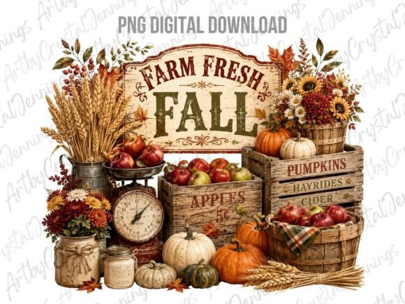 Farm Fresh Fall Pumpkins Apples PNG