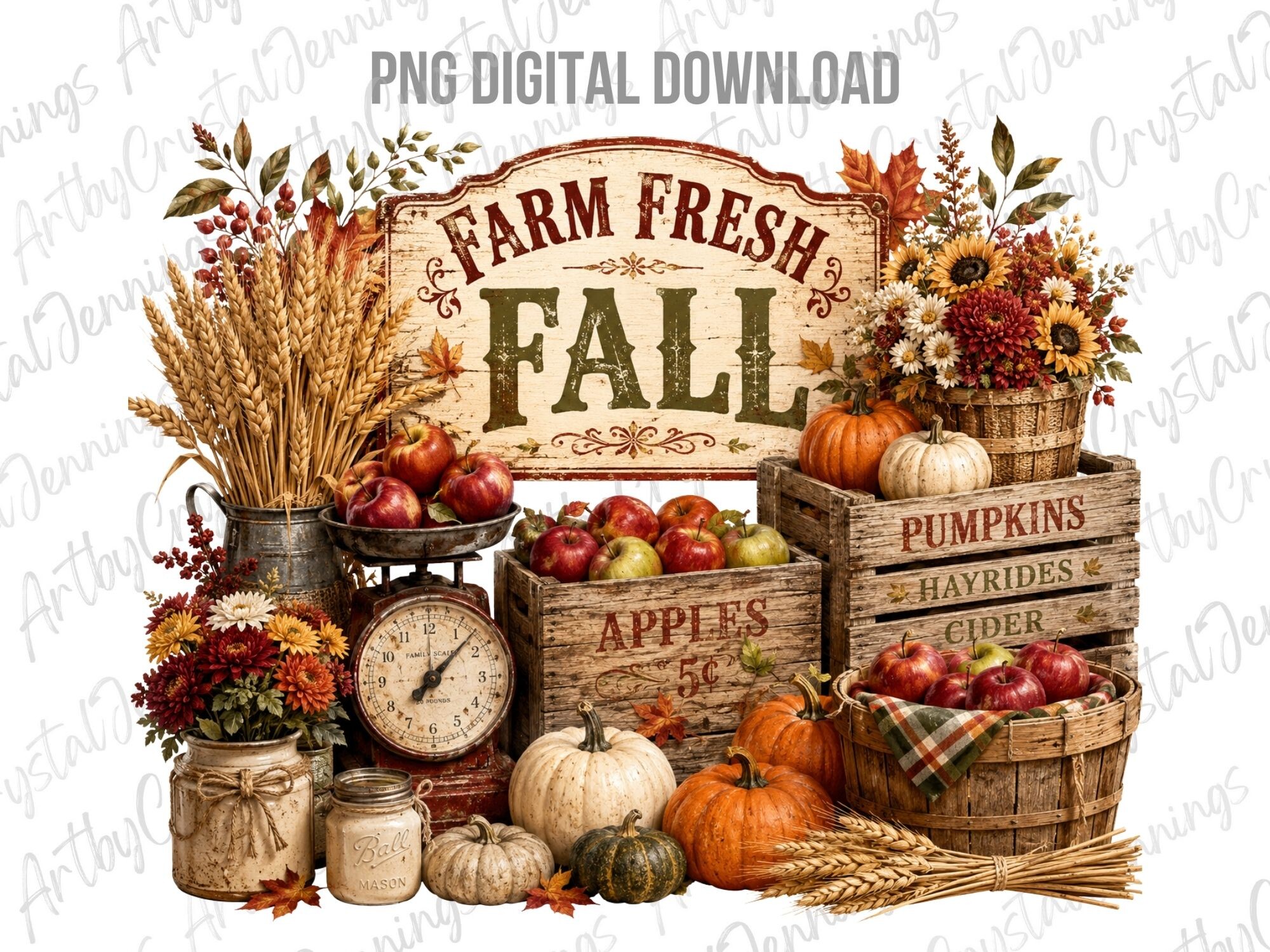 Farm Fresh Fall Pumpkins Apples PNG
