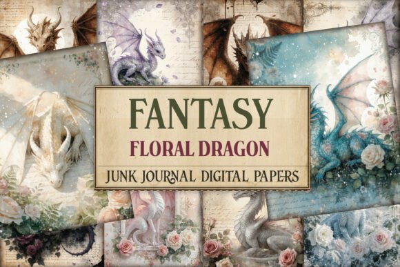 Floral Dragon Fantasy Junk Journal Pages