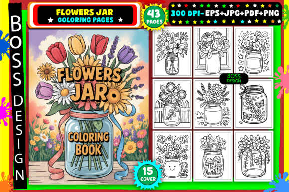 Flowers Jar Coloring Pages for Adults