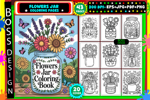 Flowers Jar Coloring Pages for Adults