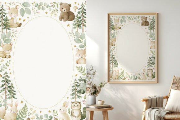 Forest Animals Art, Watercolor Border