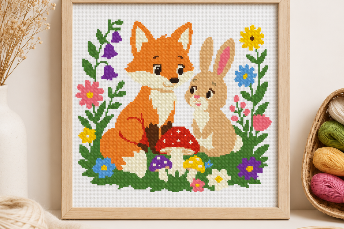 Fox Rabbit Mushroom Cross Stitch