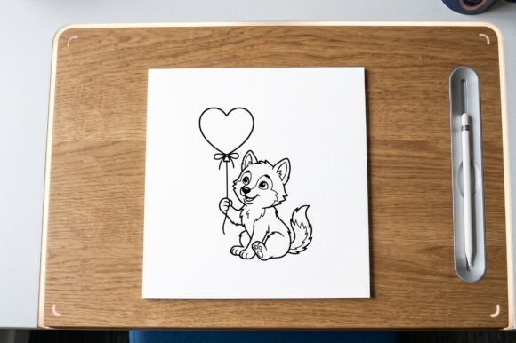 Fox Holding Heart Balloon Coloring