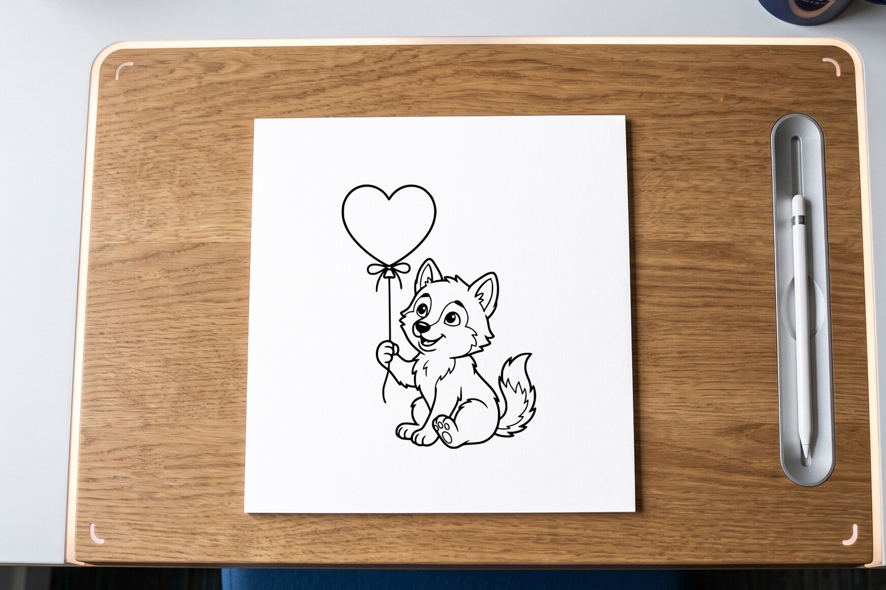 Fox Holding Heart Balloon Coloring
