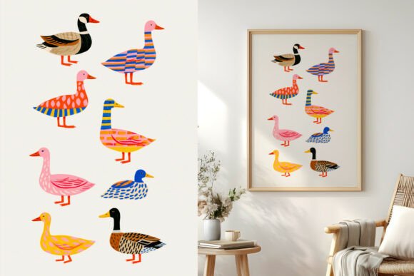 Funky Ducks, Bird Poster, Colorful Art