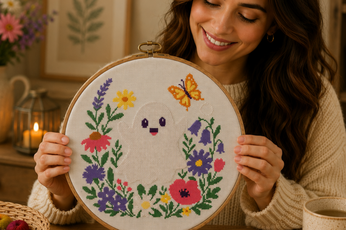 Ghost Butterfly Floral Cross Stitch