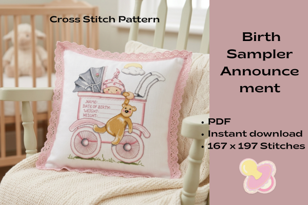 Girl Baby Stroller Cross Stitch Pattern