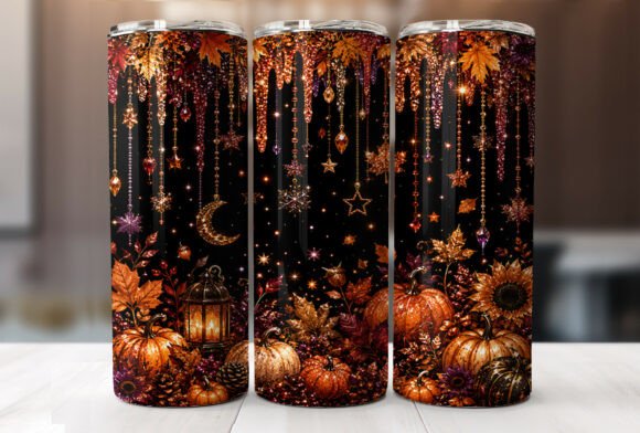 Glitter Fall Pumpkin Tumbler Wrap PNG