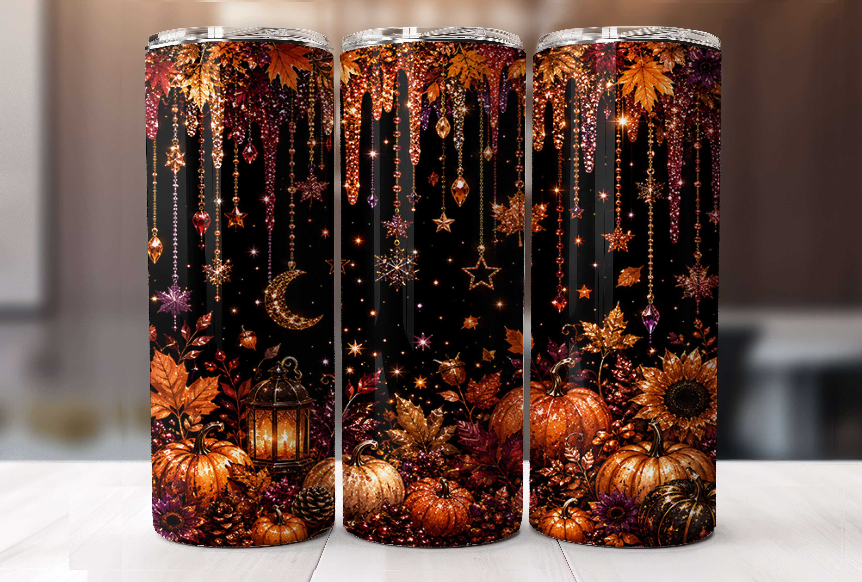Glitter Fall Pumpkin Tumbler Wrap PNG