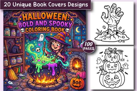 Halloween: Bold and Spooky Coloring Book Grafika Kolorowanki i książki dla dorosłych Przez HappyColor Design