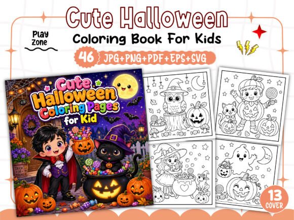 Halloween Coloring Pages for Kids: 46 Simple Pages + 13 FREE PNG Covers | 8.5x8.5 KDP Ready