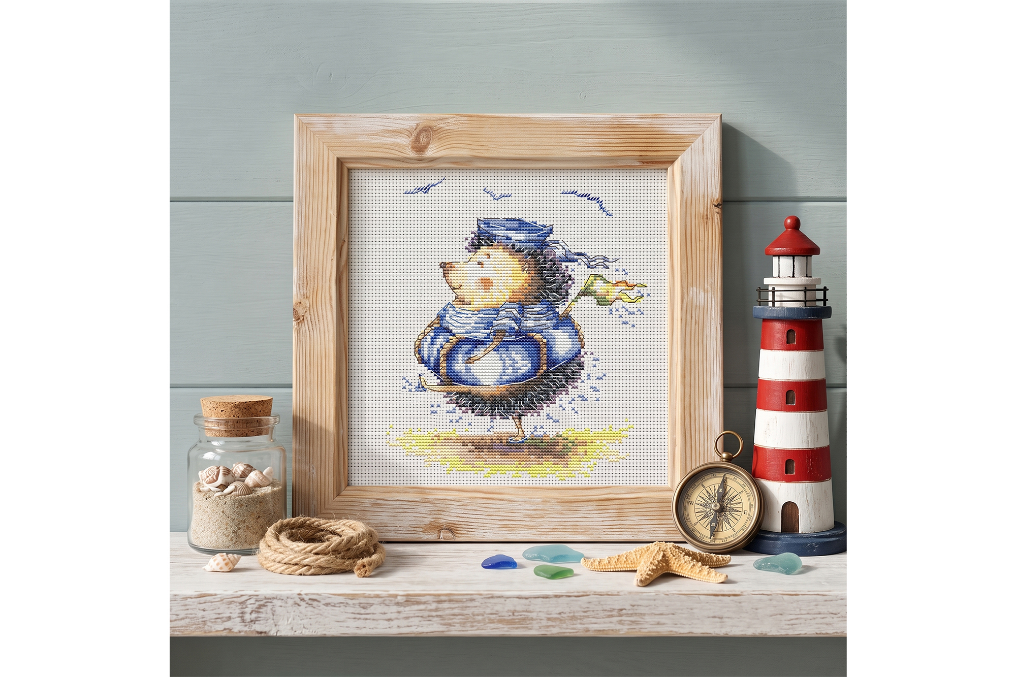 Hedgehog Beach Sea Vacation Cross Stitch