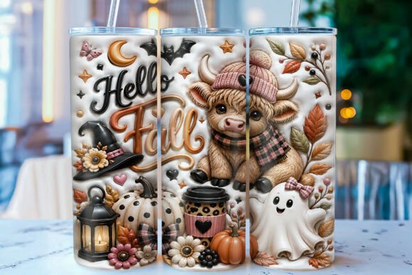 Inflated Highland Cow Fall Tumbler Wrap