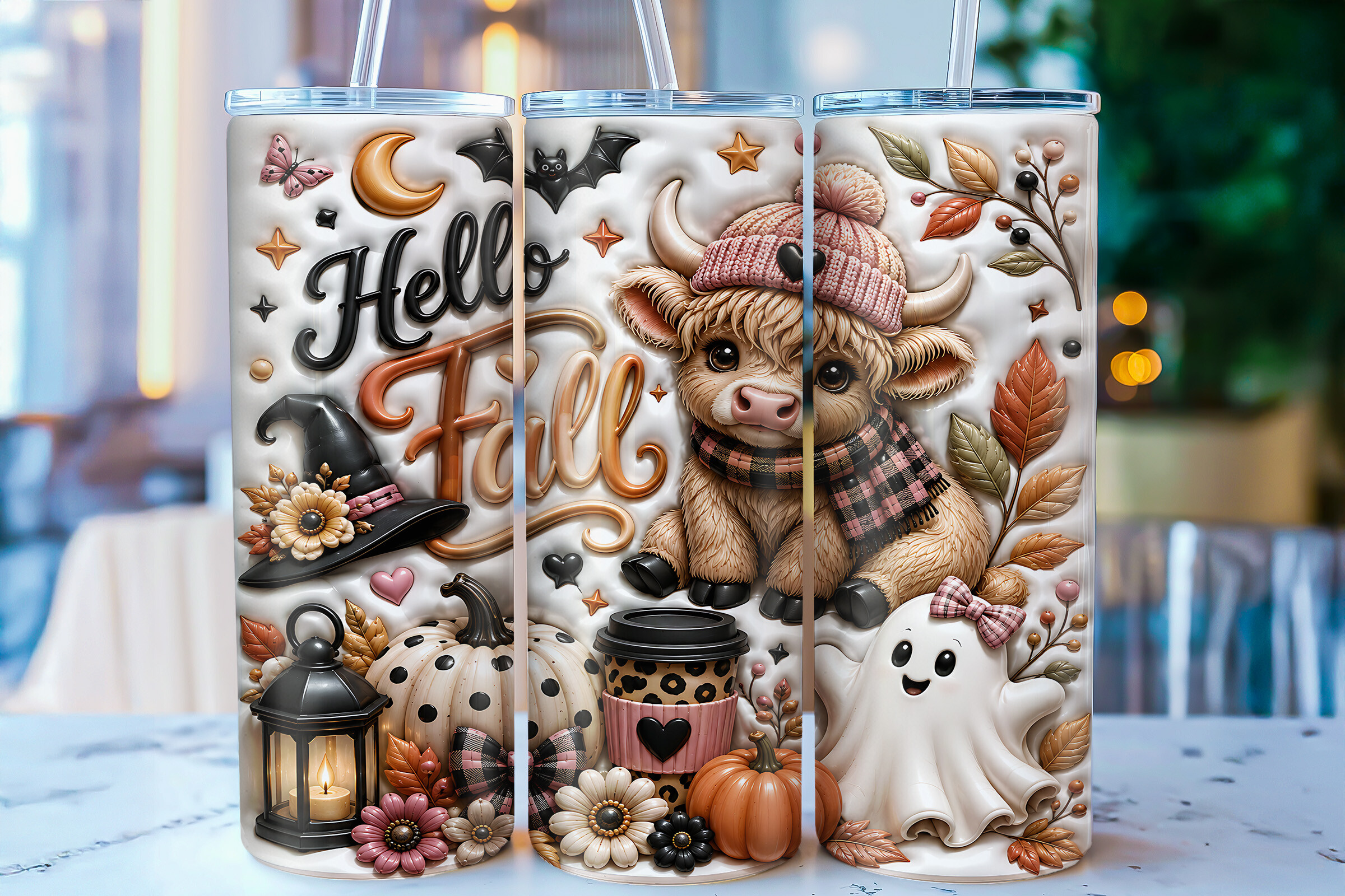 Inflated Highland Cow Fall Tumbler Wrap