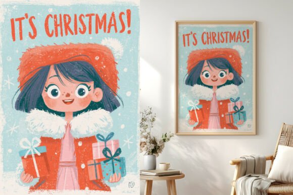 Its Christmas Lettering Girl with Gifts