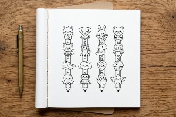 Kawaii Animal Pencil Coloring Page