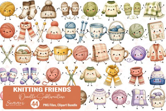 Knitting Friends Doodle Character PNGs